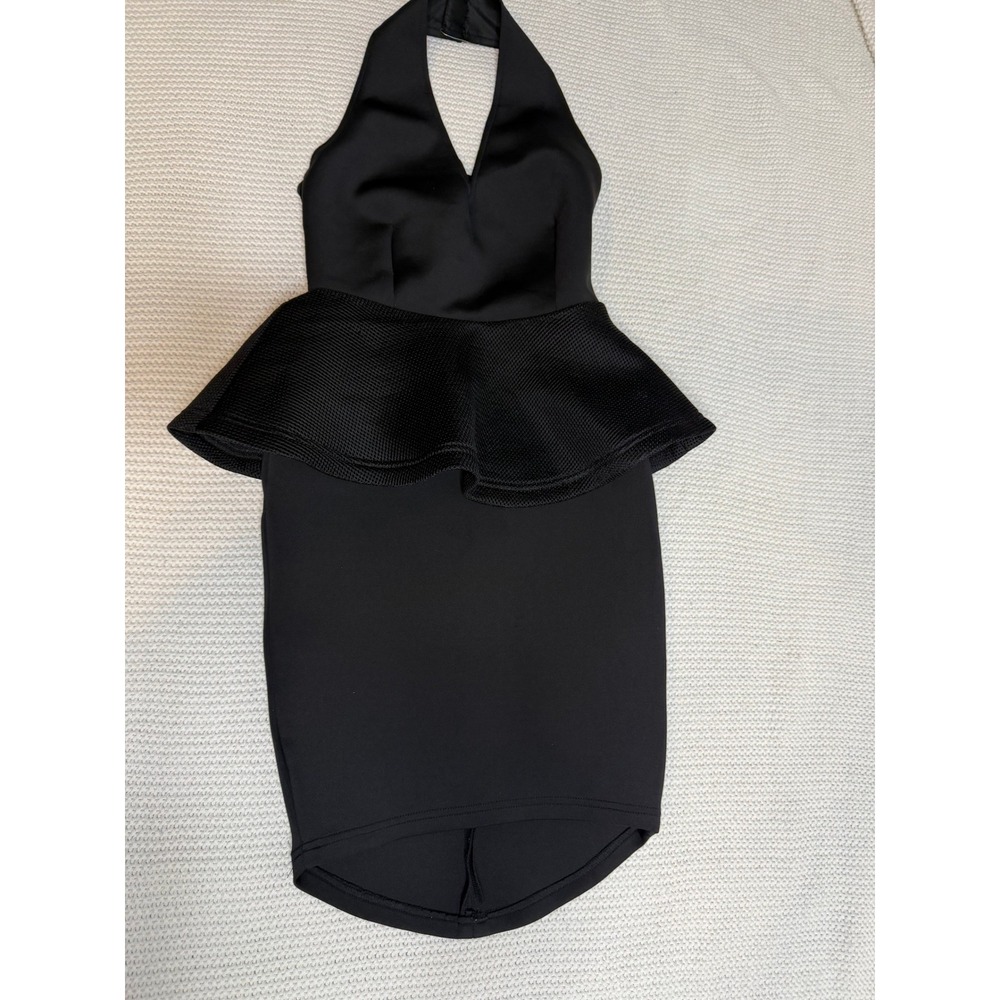 Asilio Black Peplum Halter Mini Dress Textured Mesh V-Neck Bodycon Small